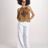 top ricamo greche BE25204 KHAKI WINE benaras soleil 