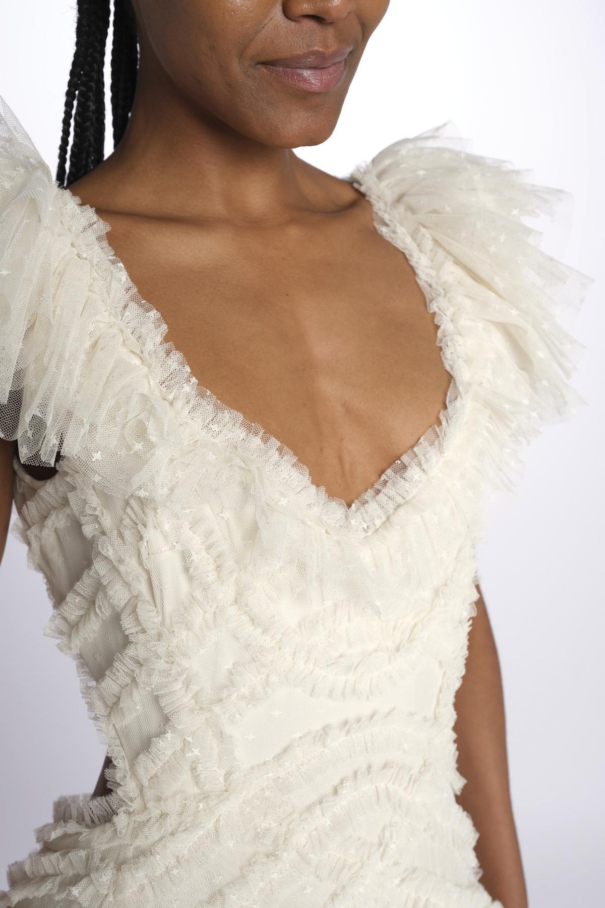 LOLA BACKLESS abito lungo in tulle LOLA BACKLESS GOWN AVORIO needle & tread 