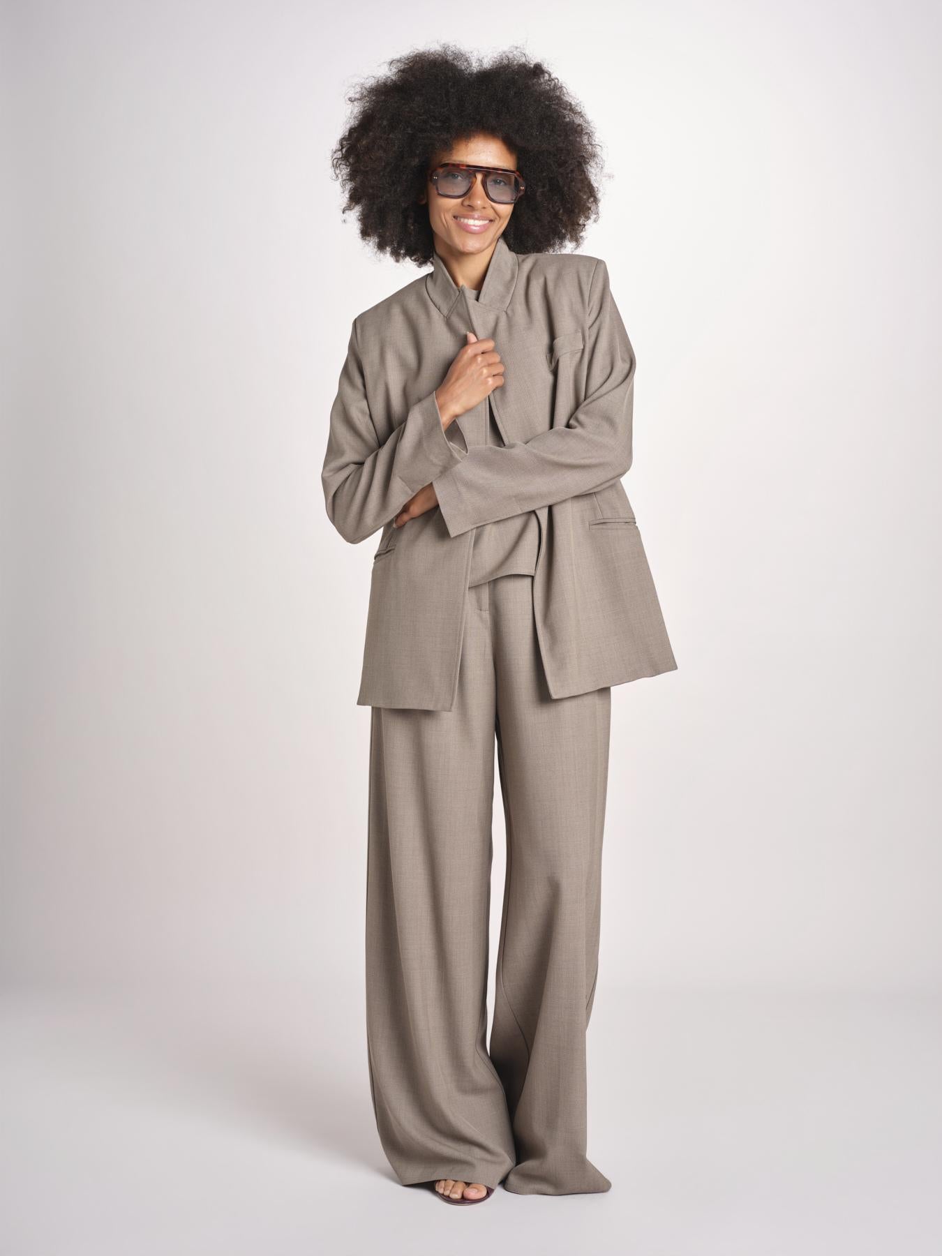blazer senza bottoni in tessuto diagonale U3043V TORTORA dusan 