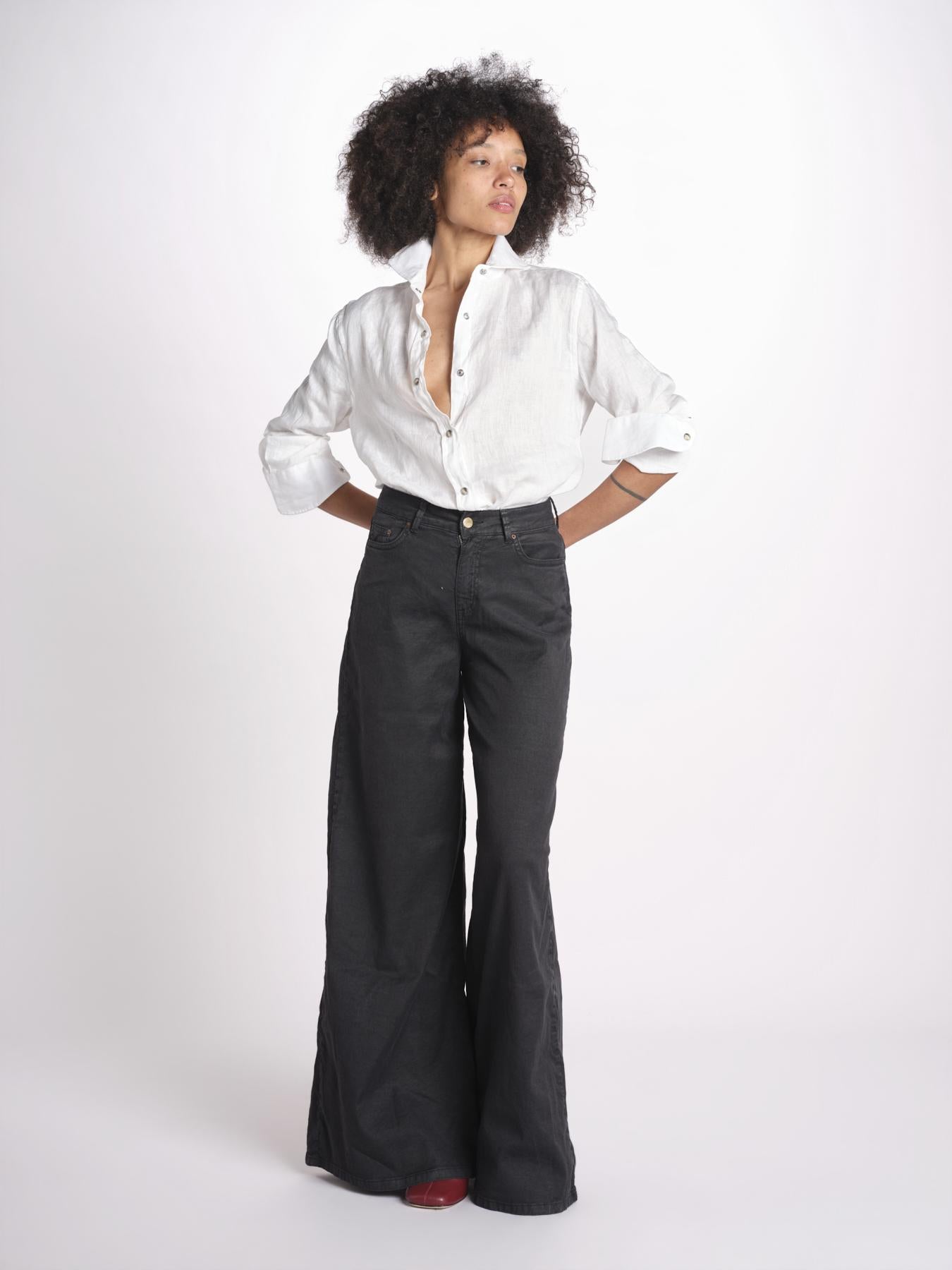 pantalone 4 tasche in misto lino SERENA XML01 099 NERO ps don't forget me 