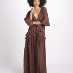 abito lungo con balze ANGE MY001 BROWN fortela 
