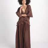 abito lungo con balze ANGE MY001 BROWN fortela 