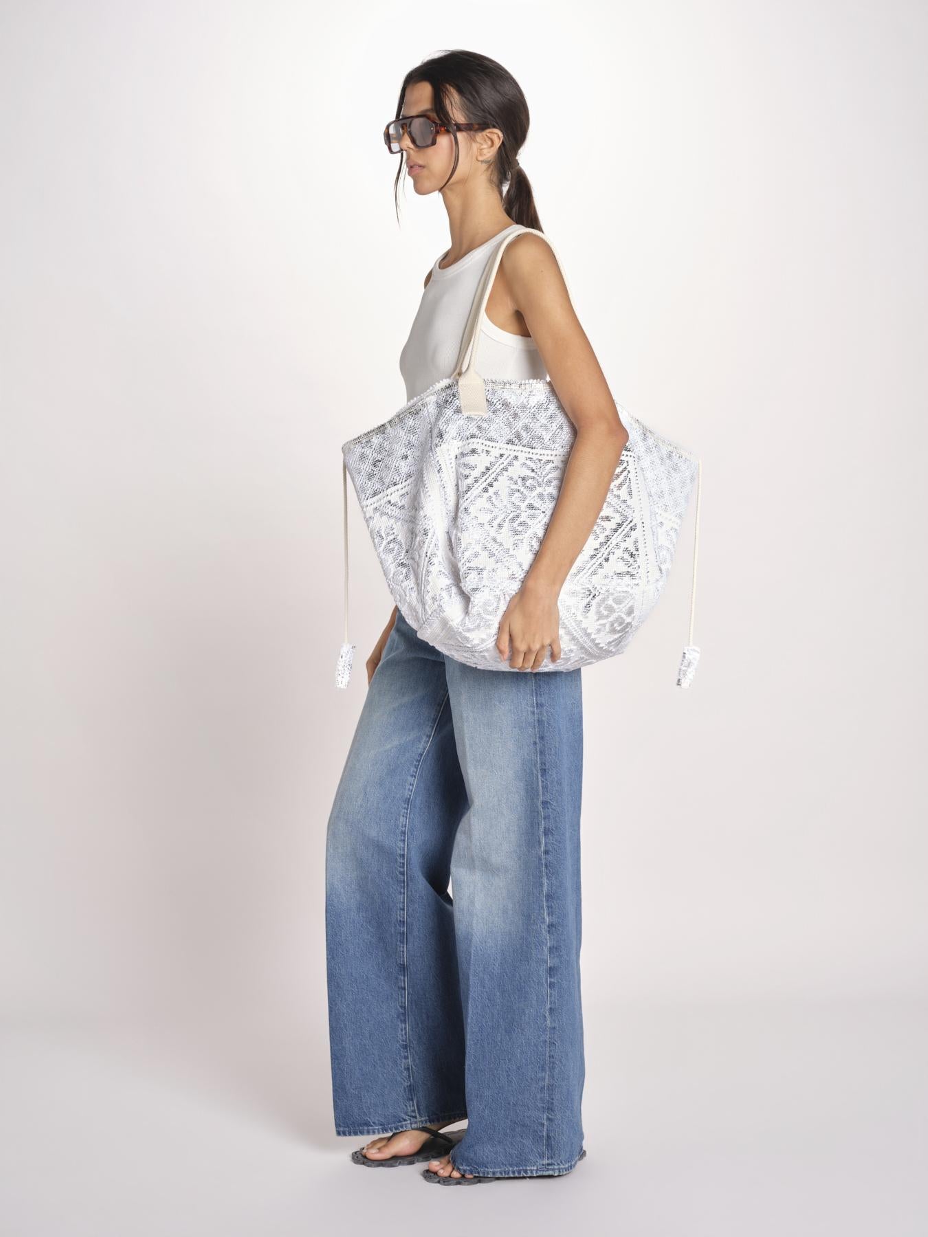 shopping quadrata dipinta a mano SHQM.26E18 213 WHITE SILVER le daf 