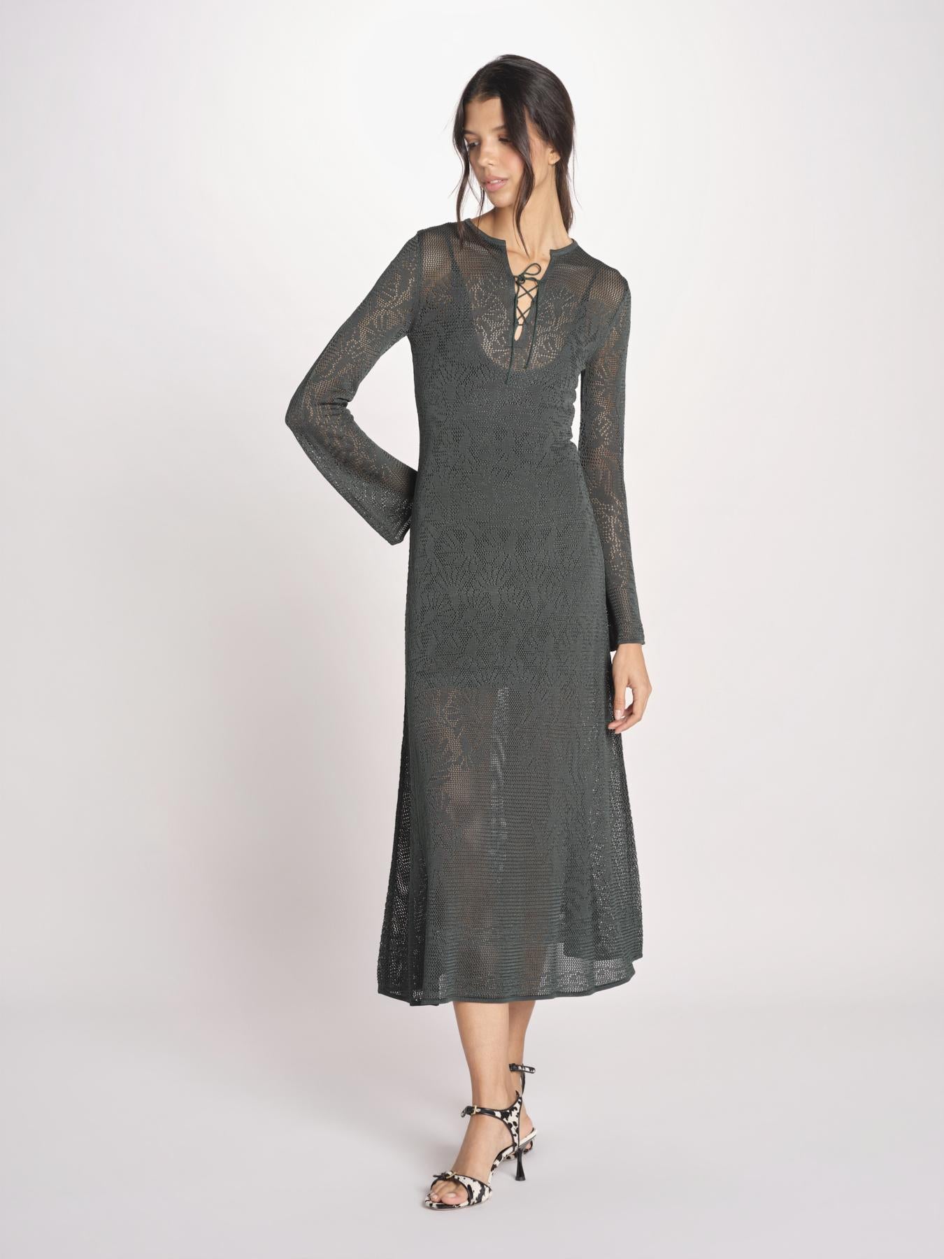 abito lungo con  manica lunga in maglia EZILDA 5EVC18-V08607 VERT BOUTEILLE vanessa bruno 