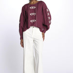MARGUERITE camicia maniche sbuffo con ricami E25TU019 BORDEAUX stella forest 