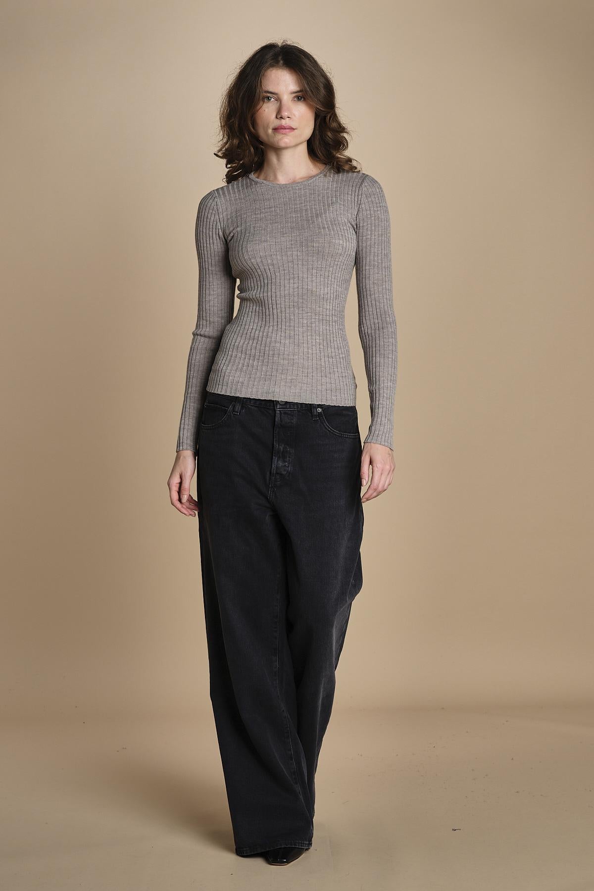 maglia girocollo a costine CAMB KNIT BLOUSE LIGHT TAUBE herskind 