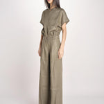 pantalone in lino con pinces PETRA PE98 OLIVA nine in the morning 