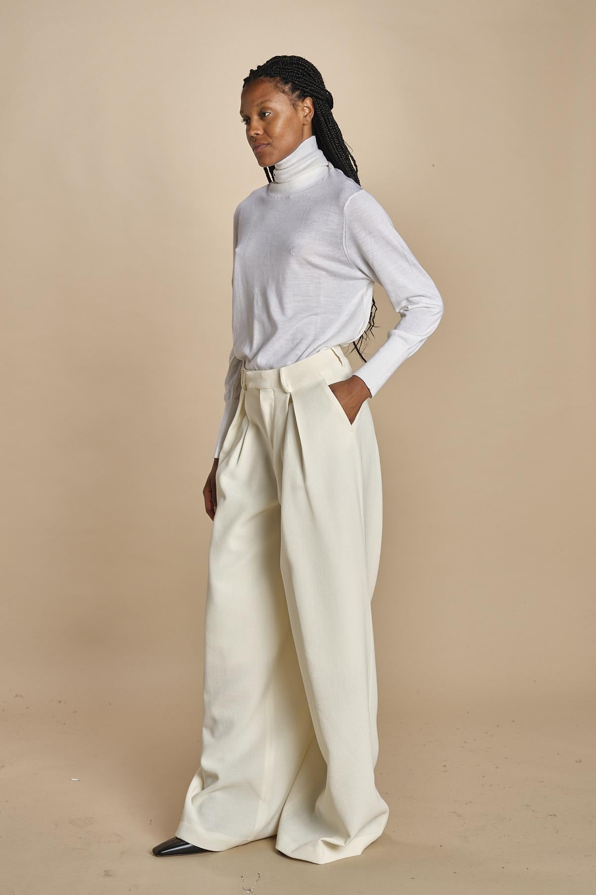 pantalone con pinces in lana NINA PLEAT CA1398 CHALK berwich 