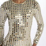 RIALTA abito lungo paillette grande SS24 9178 CHAMPAGNE retrofete 