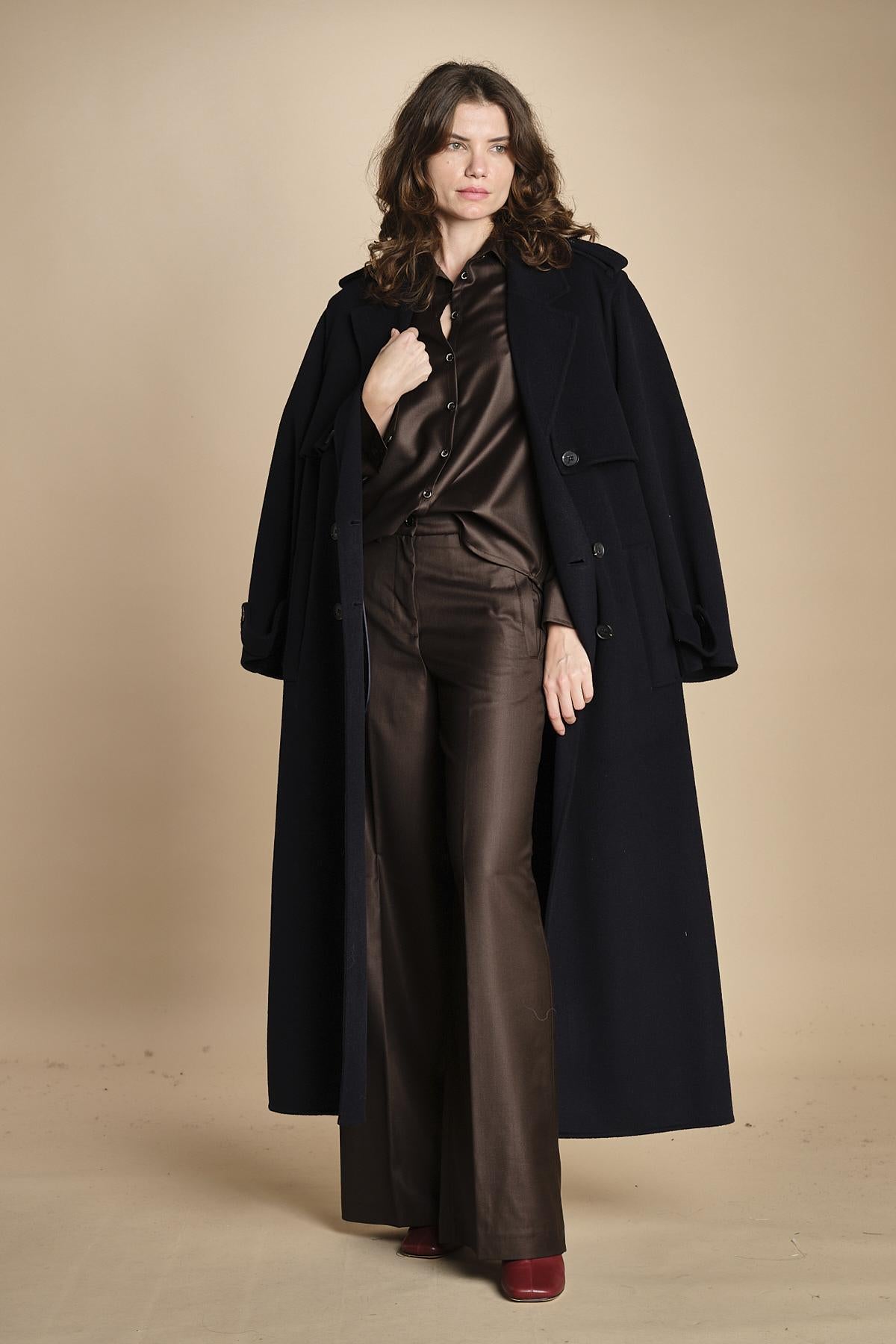 pantalone a vita bassa con elastico in lana e seta. ASTRID STR02 MORO nine in the morning 