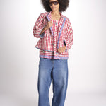 ttop a quadretti con fiorellini ricamati 1WS-58E RED payal pratap 