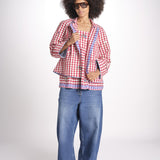 ttop a quadretti con fiorellini ricamati 1WS-58E RED payal pratap 