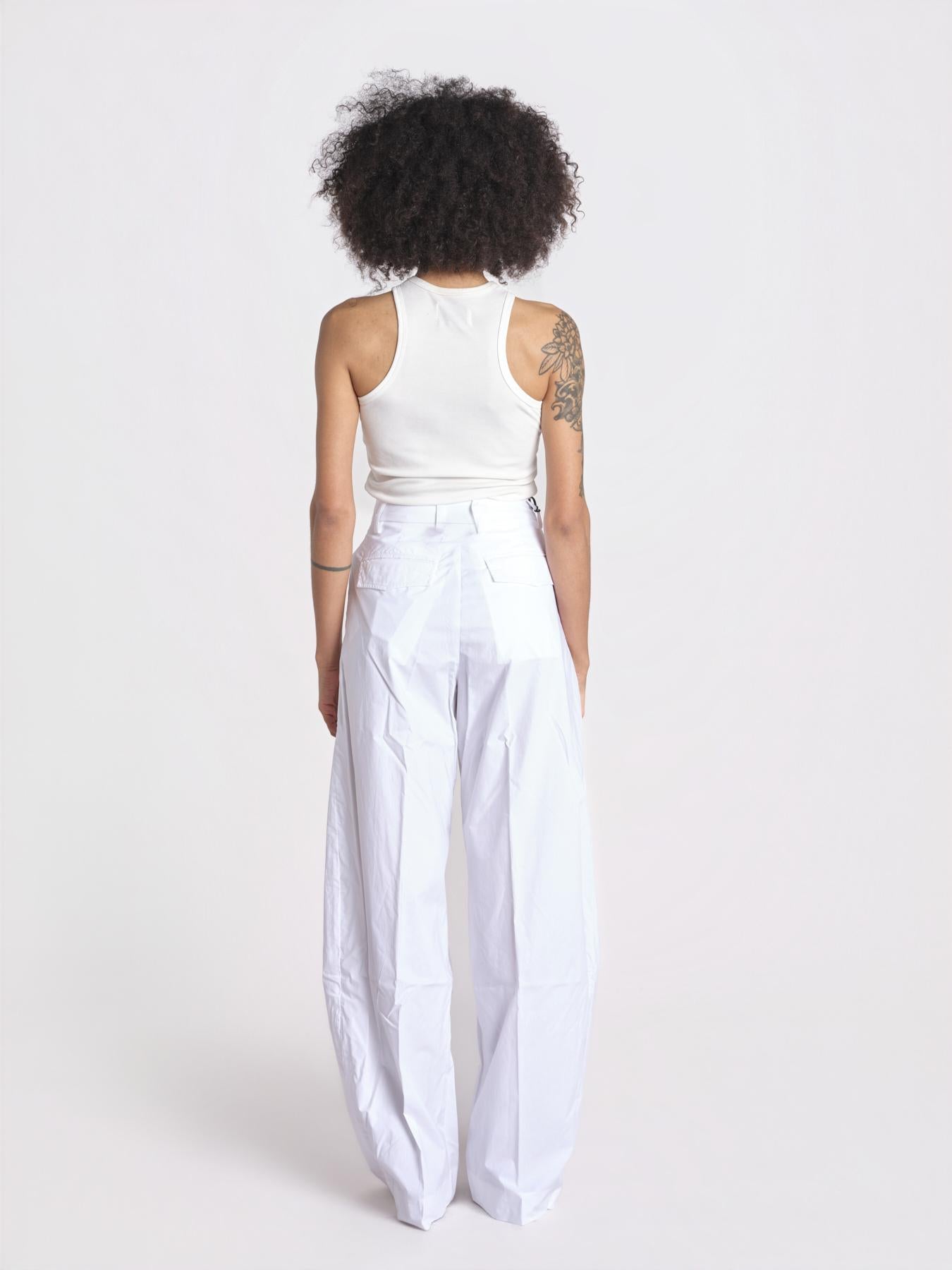 pantalone over con pinces in popeline BILLIE 3111 T0160 WHITE T0001 the latest 