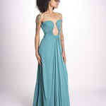 abito lungo con scollo cuore in jersey THE FLORENCE CR339 TEAL BLUE misha 