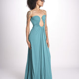abito lungo con scollo cuore in jersey THE FLORENCE CR339 TEAL BLUE misha 