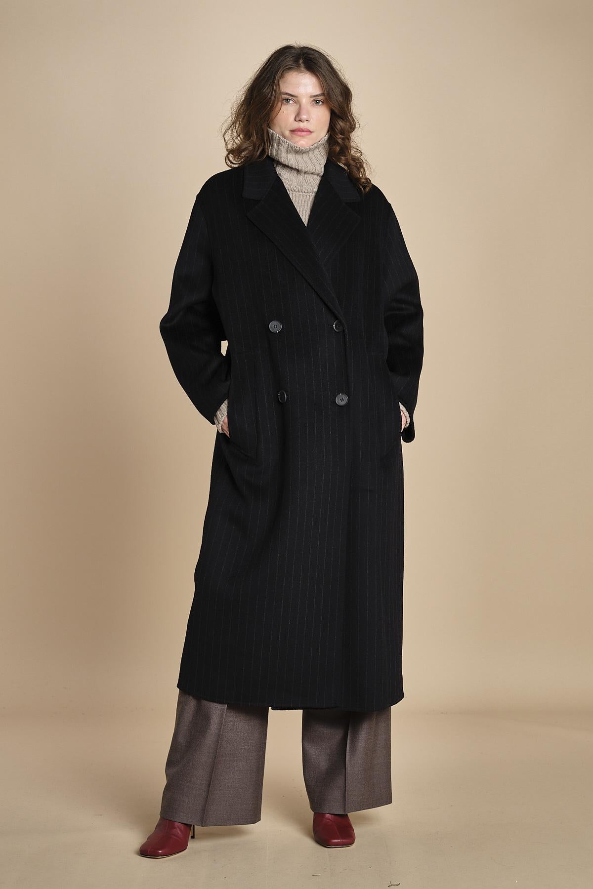 CLARA cappotto doppiopetto IO1111105 MC2163 PINSTRIPE ivy oak 
