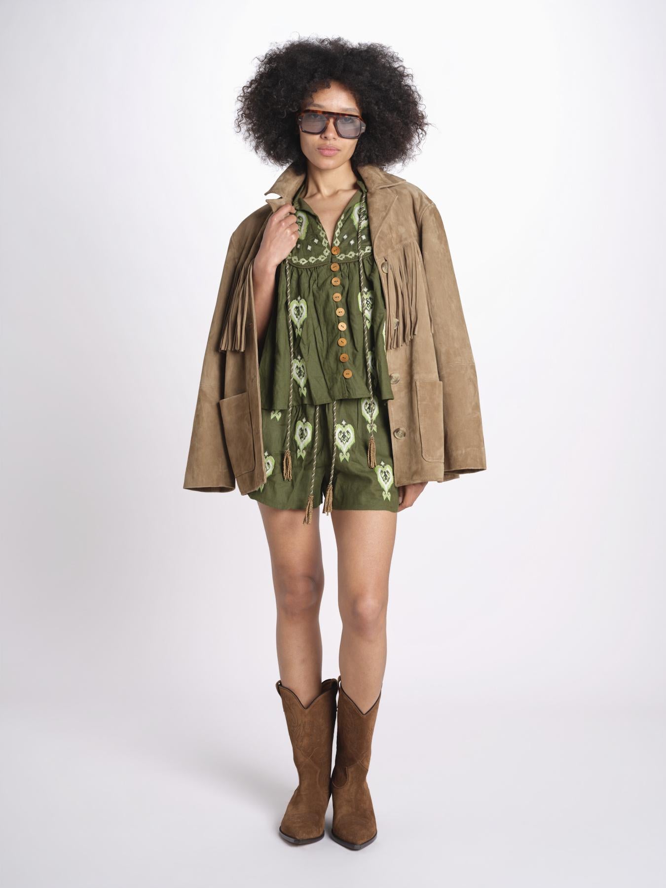 camicia m/l ricamo cuori 344172 GREEN L 0013 farm rio 