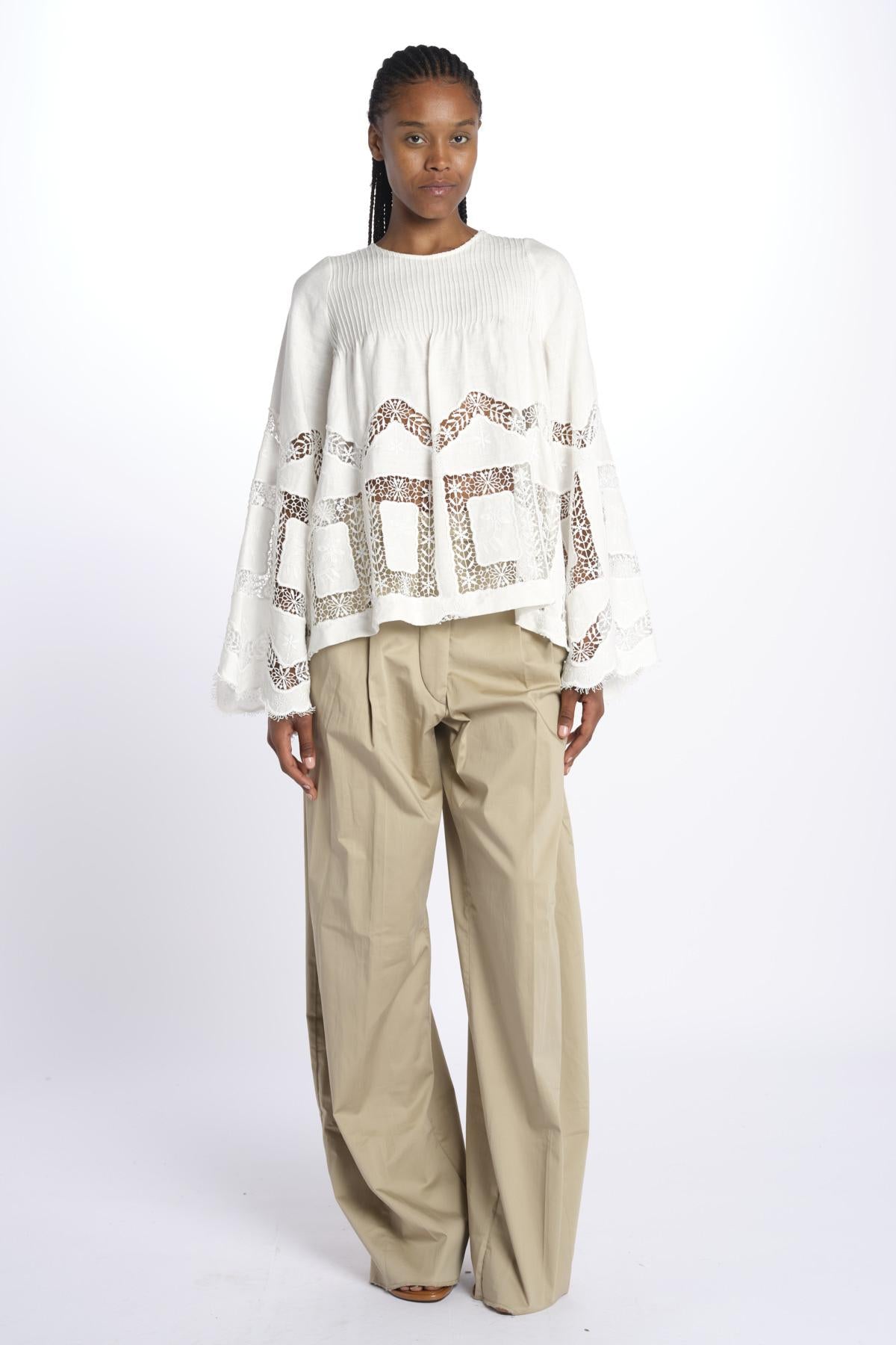 Camicia ALIYAH inserti pizzo e nervatura ALIYAH TOP OFFWHITE lug von siga 