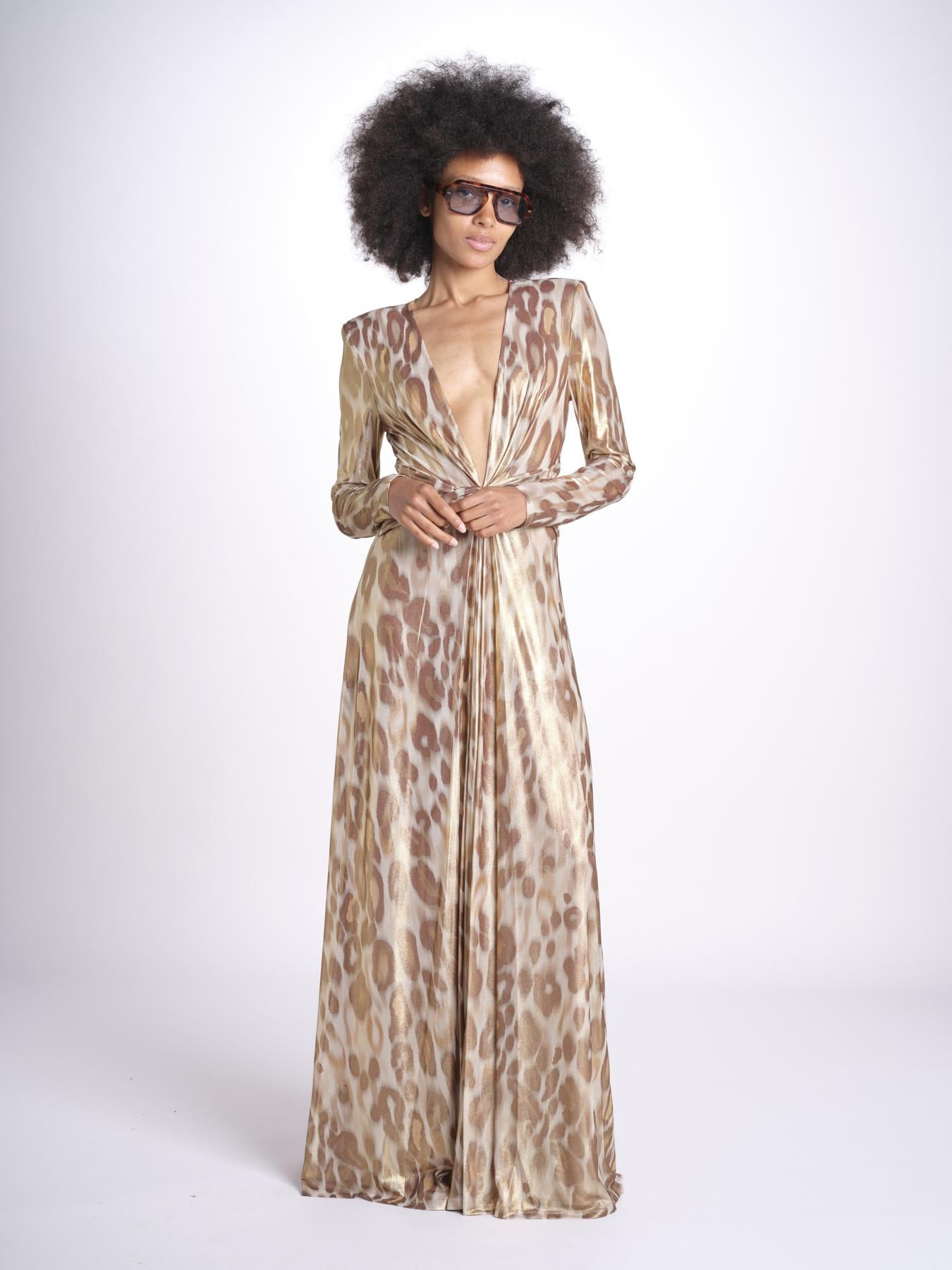abito lungo con manica lunga PRINTED MARTINI E02263022 GOLD ANIMAL ramy brook 