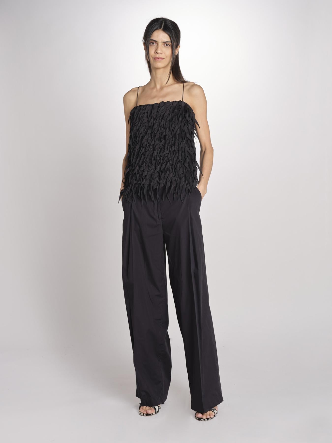 pantalone con pinces in popeline B043-0187-9000 NERO n21 