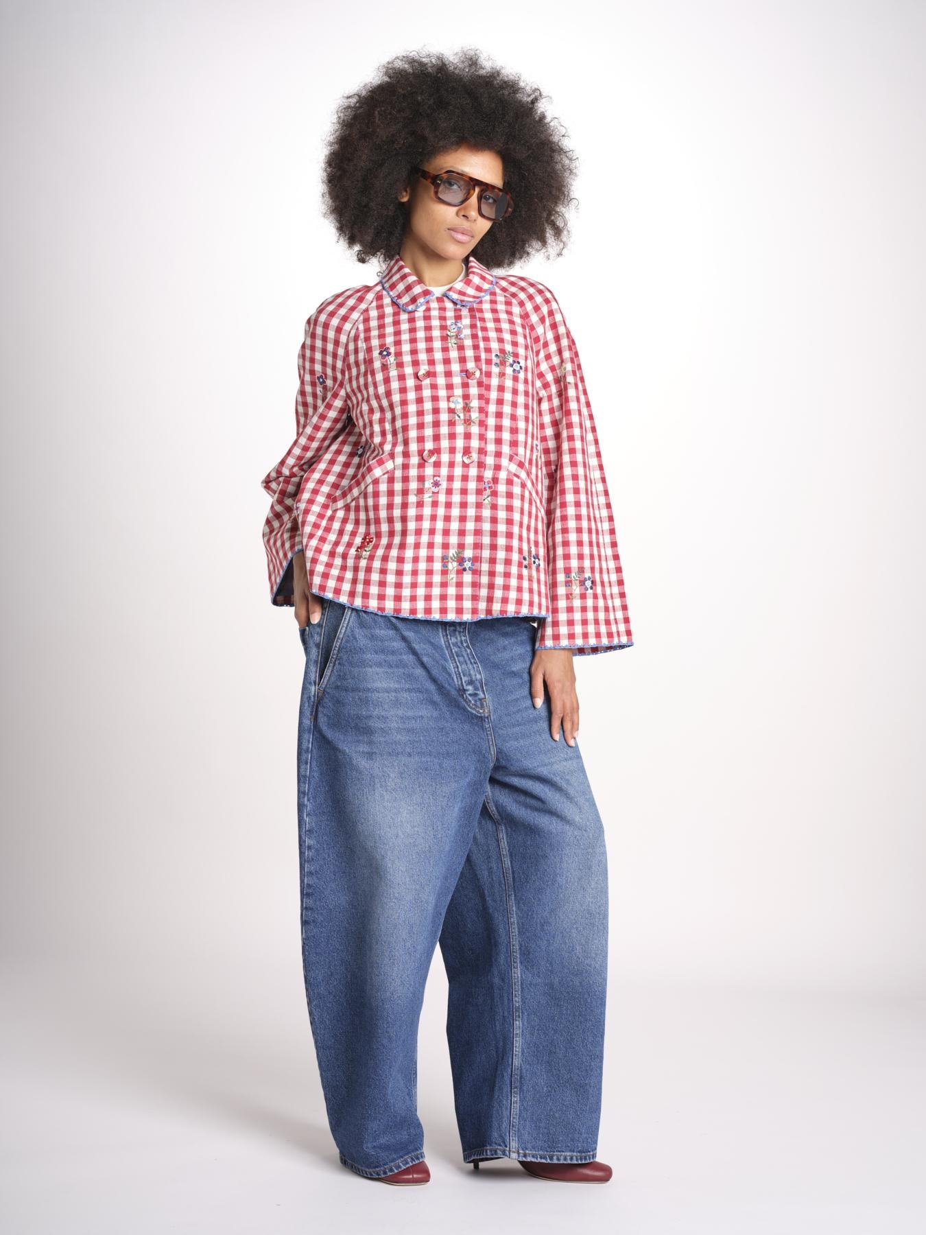giacca manica lunga a quadretti 7WS-83E RED payal pratap 