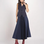 Gonna lunga con inserto centrale in jersey crêpe a pieghe plissé in tessuto tecnico FOLK 2615771011600 002 BLU weekend maxmara 