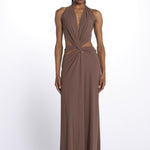 KALISA abito maxi con twist frontale KALISA TAUPE BROWN amazuìn 