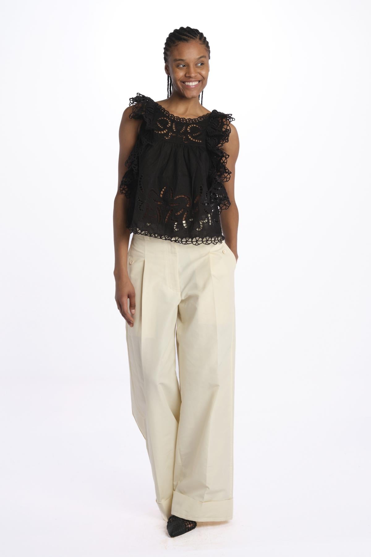 MARJA embroidert flutter tank E118 BLACK sea ny 
