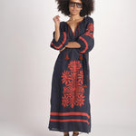 abito con ricamo BE25215 NAVY RUST benaras soleil 