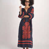 abito con ricamo BE25215 NAVY RUST benaras soleil 
