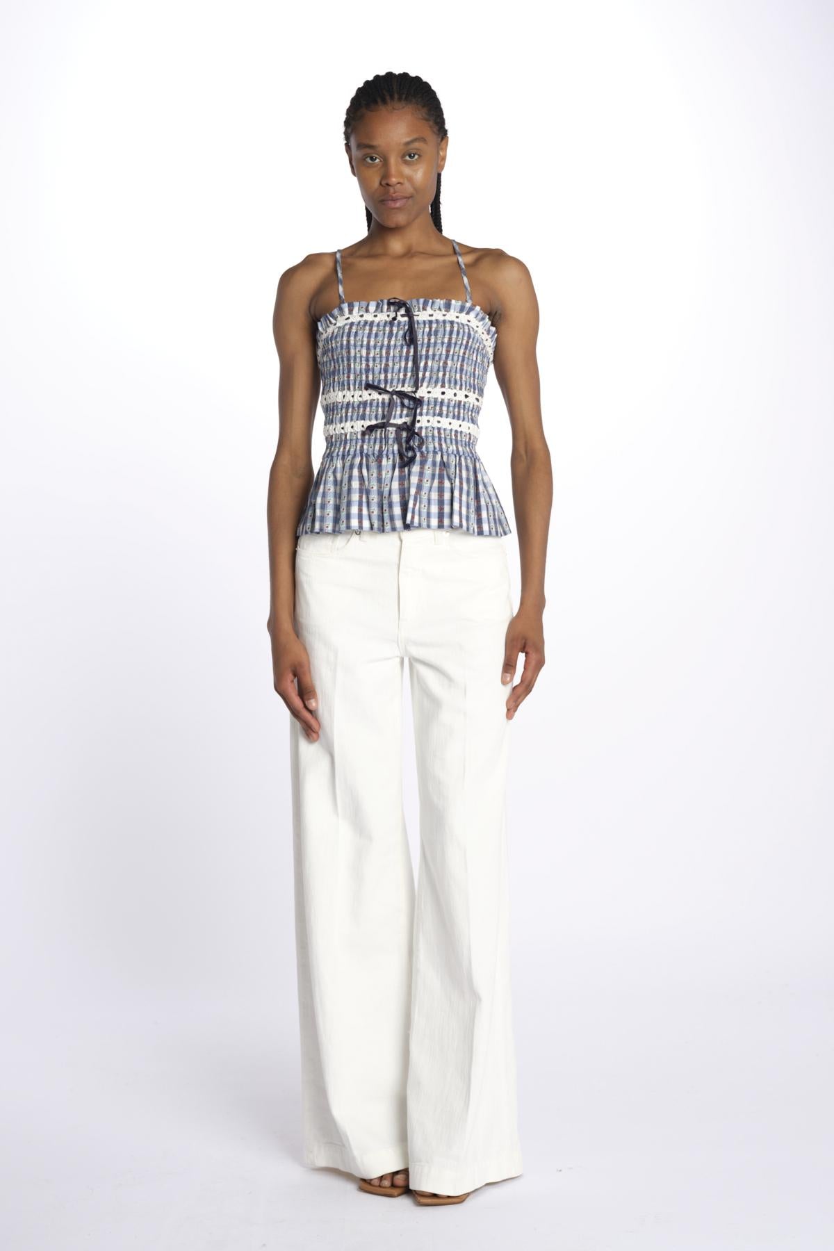 Top KATYA elastico quadretti DM 1231 NAVY damson madder 