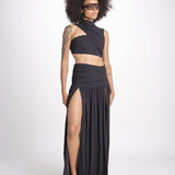 gonna lunga con drappeggio e spacchi TAYLA DEEP BLACK amazuìn 