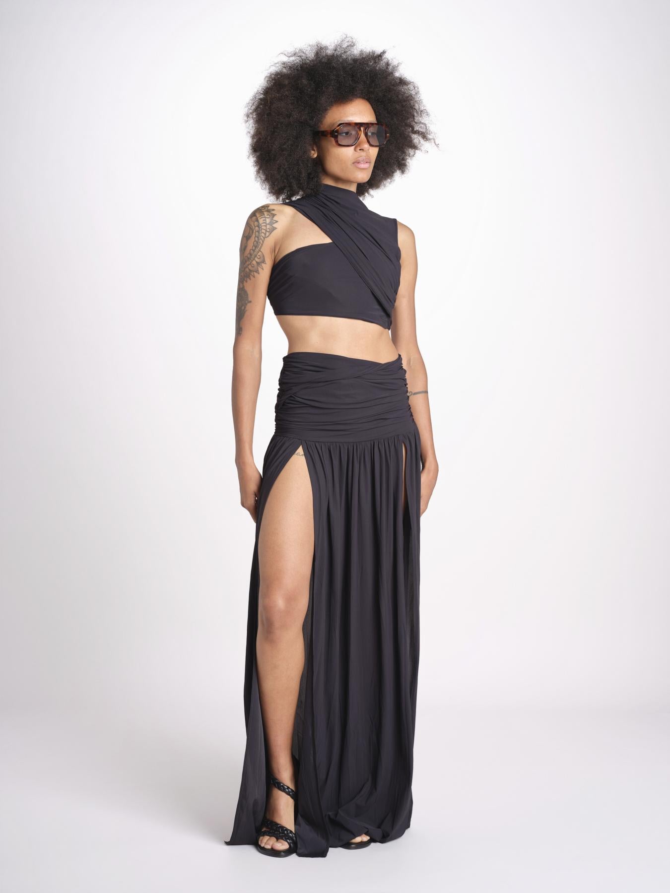 gonna lunga con drappeggio e spacchi TAYLA DEEP BLACK amazuìn 