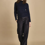 pantalone a vita bassa con elastico in lana e seta. ASTRID STR02 NAVY nine in the morning 
