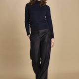 pantalone a vita bassa con elastico in lana e seta. ASTRID STR02 NAVY nine in the morning 