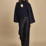 pantalone a vita bassa con elastico in lana e seta. ASTRID STR02 NAVY nine in the morning 