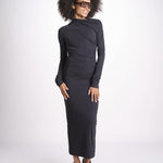abito midi asimmetrico con manica lunga YARA DEEP BLACK amazuìn 