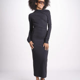 abito midi asimmetrico con manica lunga YARA DEEP BLACK amazuìn 