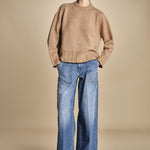 maglia girocollo over CLAUDIA GIROCOLLO CAMMELLO_NERO tenne' 