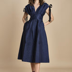 abito midi in tessuto goffrato FAYETTA  035 NAVY sea ny 