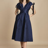 abito midi in tessuto goffrato FAYETTA  035 NAVY sea ny 