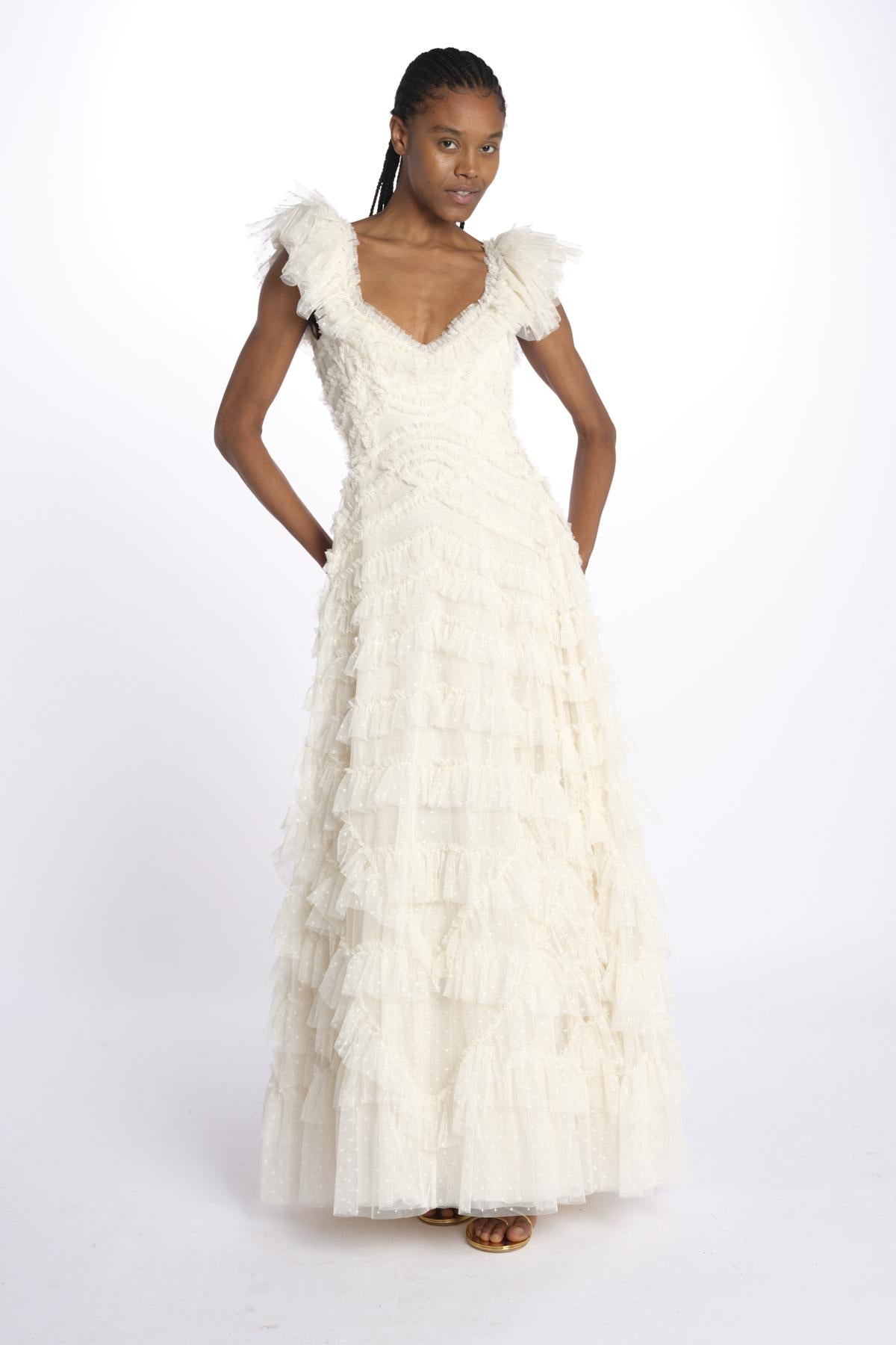 LOLA BACKLESS abito lungo in tulle LOLA BACKLESS GOWN AVORIO needle & tread 