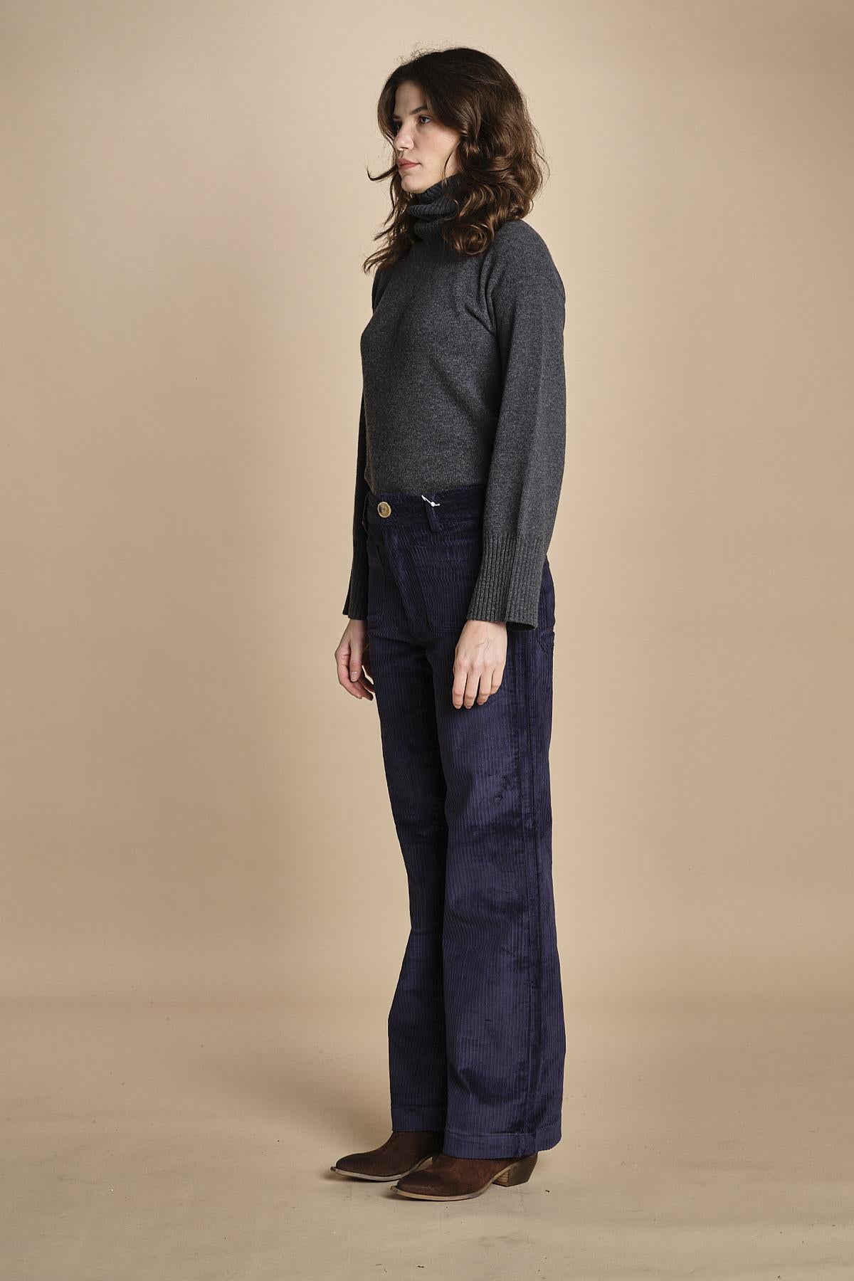 pantalone a zampa con taschine FAUVE WX NAVY fam 