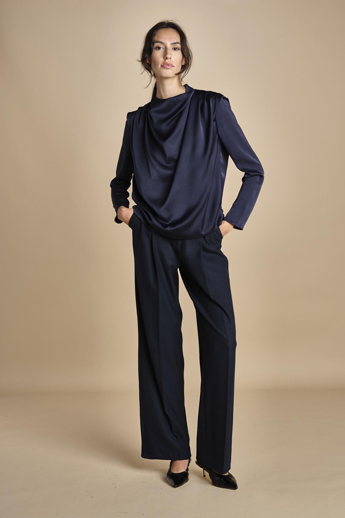 TULLAH camicia con drappeggio F25-142 292 MIDNIGHT oscar 