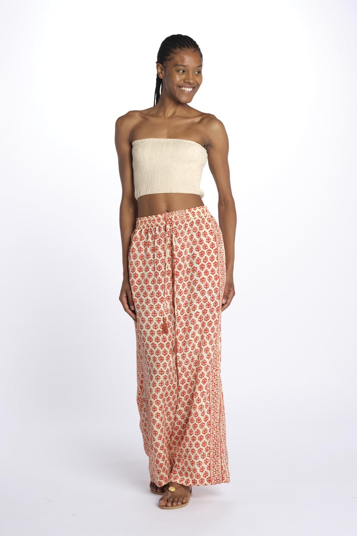 DAKOTA pantaloni con elastico in vita stampa foglie DAKOTA INDIAN RUST laraethnics 