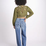 camicia cropped con intarsi fiori 344608 GREEN L0013 farm rio 