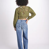 camicia cropped con intarsi fiori 344608 GREEN L0013 farm rio 