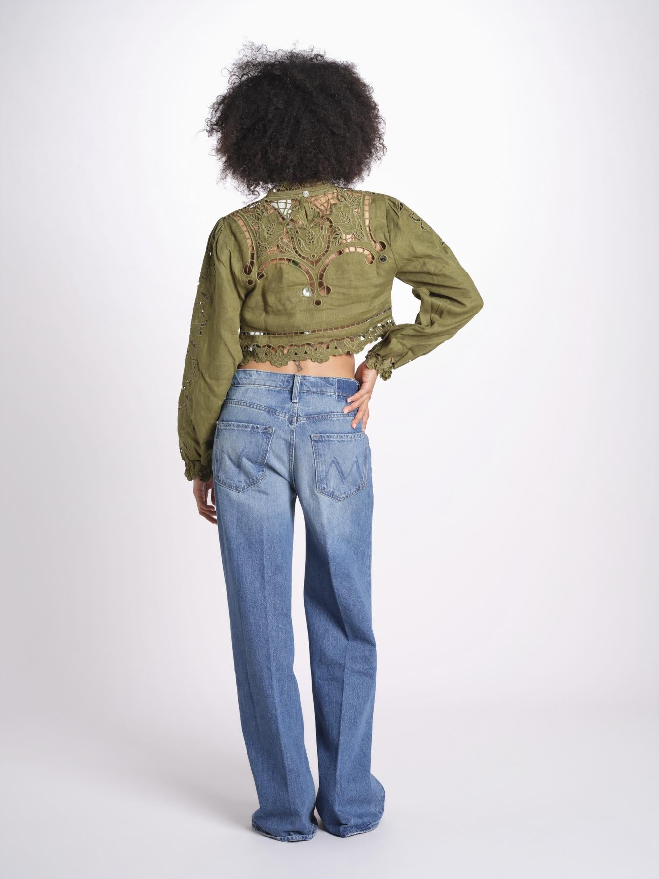 camicia cropped con intarsi fiori 344608 GREEN L0013 farm rio 