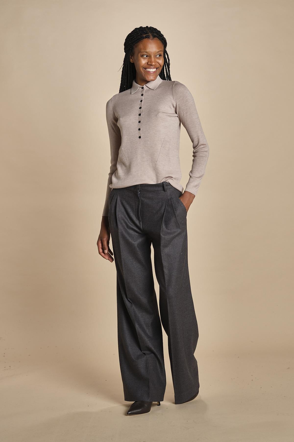 polo a costine in lana merino MIL LAU3 E20179 BEIGE milaura 