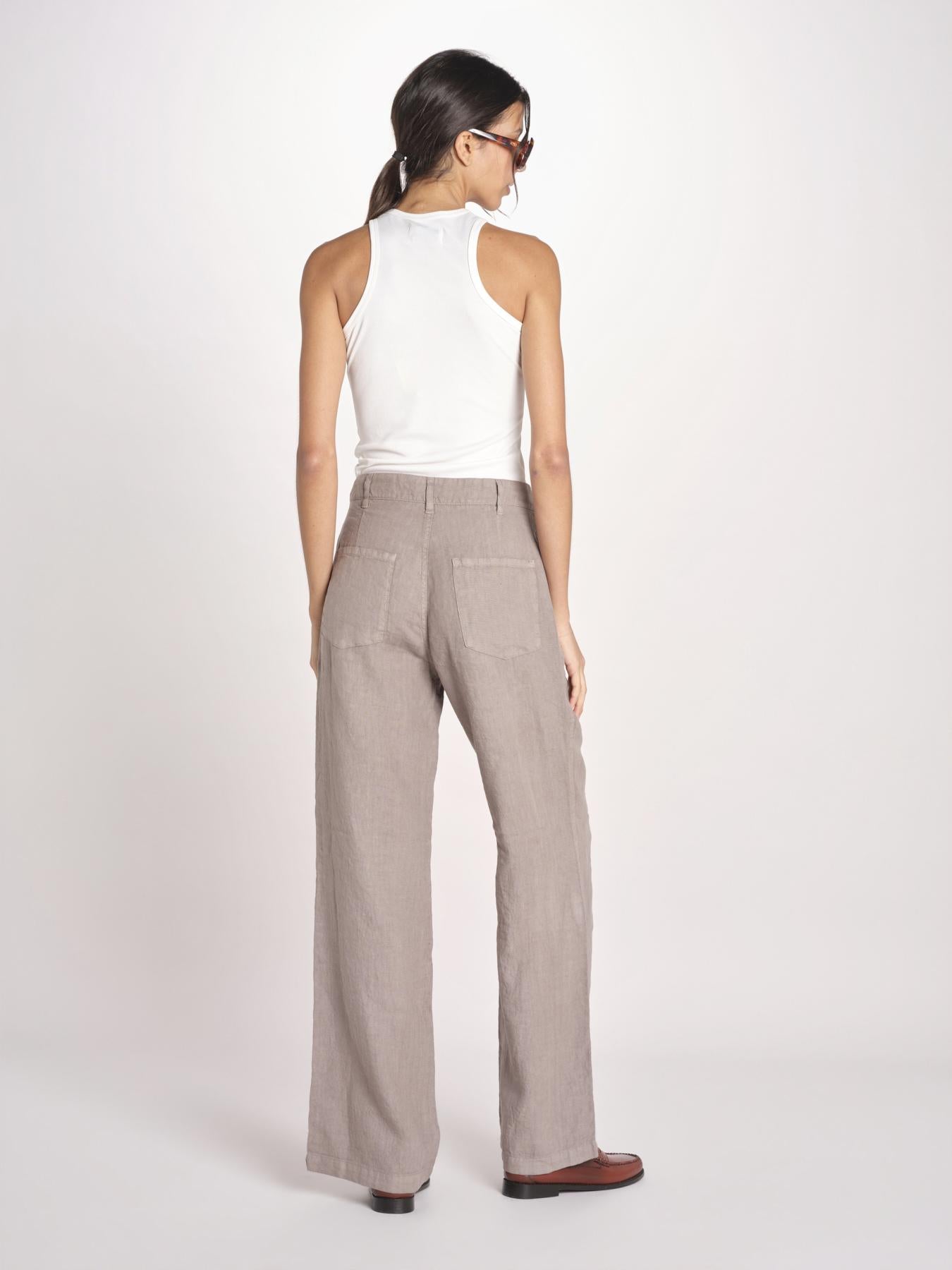 pantalone dritto in lino ERICA STRUCTURELINEN DOVE GREY true avenue 